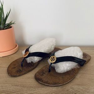 Tory Burch Thora Black Patent Leather Sandals